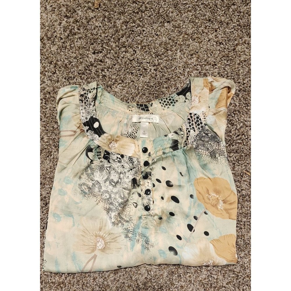 Dressbarn Womens Size Medium Floral Sheer Blouse 3/4 Sleeve